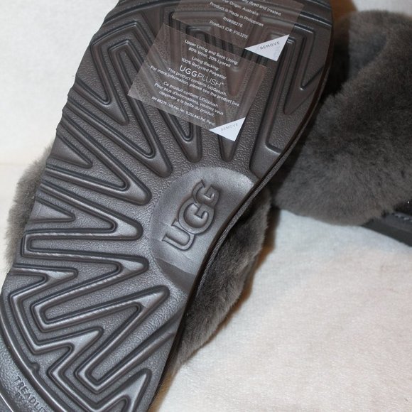NIB UGG METALLIC GRAY SHEARLING LINED SLIDE SLIPPERS 6 7 8 - Picture 6 of 8